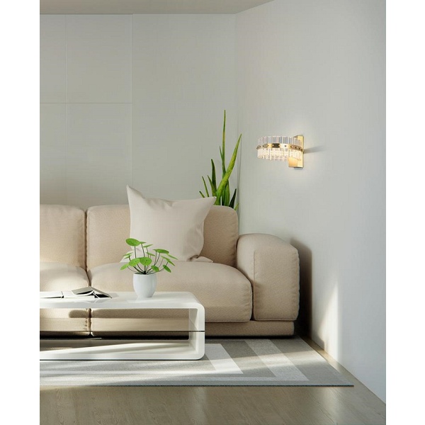 Lampa ścienna SATURNUS WALL złota - LED, kryształ, stal szczotkowana - Moosee